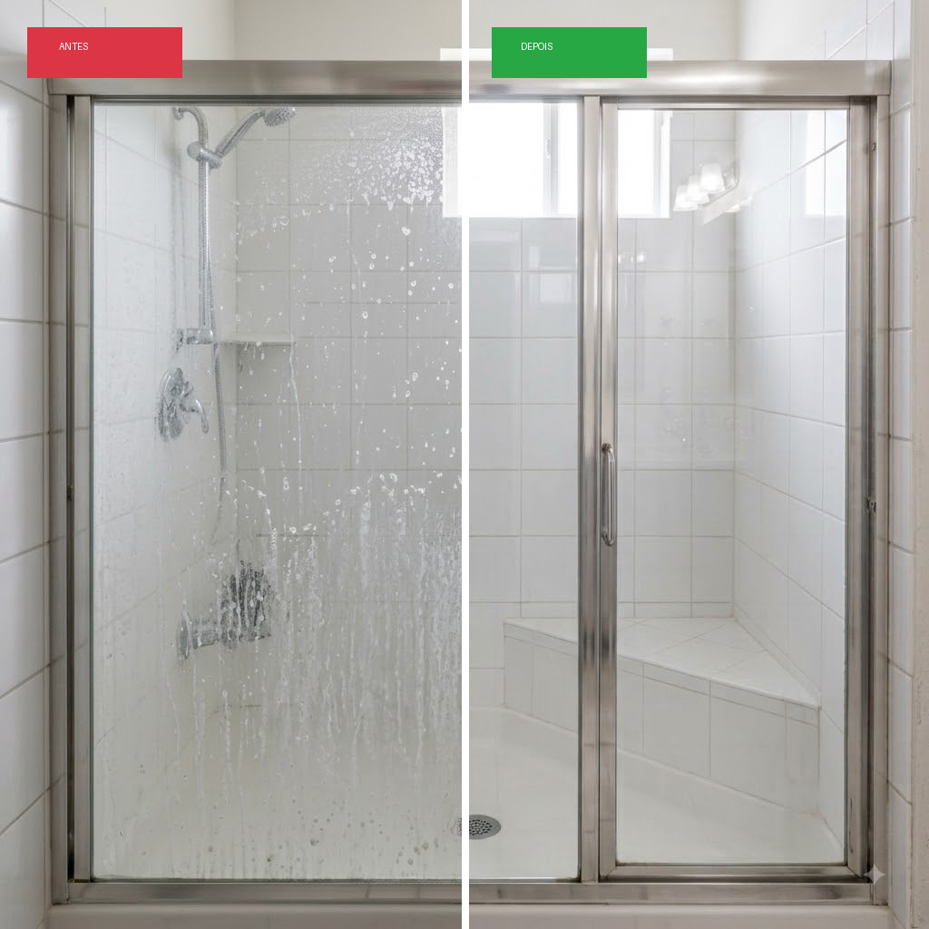 Antes e Depois - Limpeza de Vidro de Box de Banheiro com Adesivos